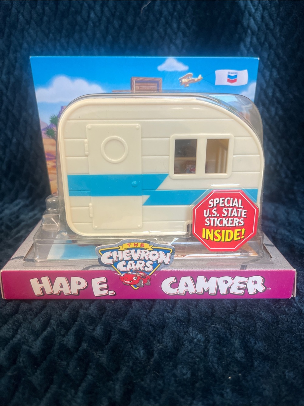 Chevron Cars Hape Camper Toy - Cream & Teal Caravan